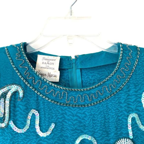 Vintage Francesca of Damon Starington Neiman Marcus Silk Sequin Beaded Dress - Picture 2 of 10